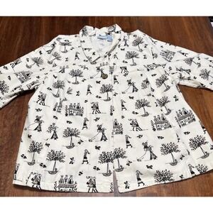 Liz & Me 0X Black White Art To Wear‎ Shopping Theme Swing Jacket 3/4 Sleeve